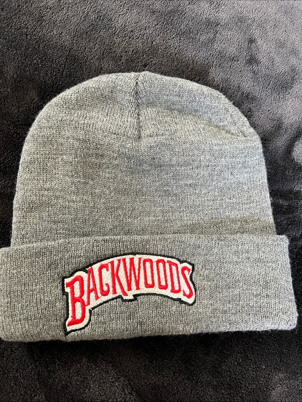 Backwoods Men's Gray Knit Beanie with Red Logo